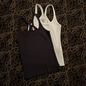 Two Banana Republic Wide Ribbed Razor Back Tank Tops Size Extra Small